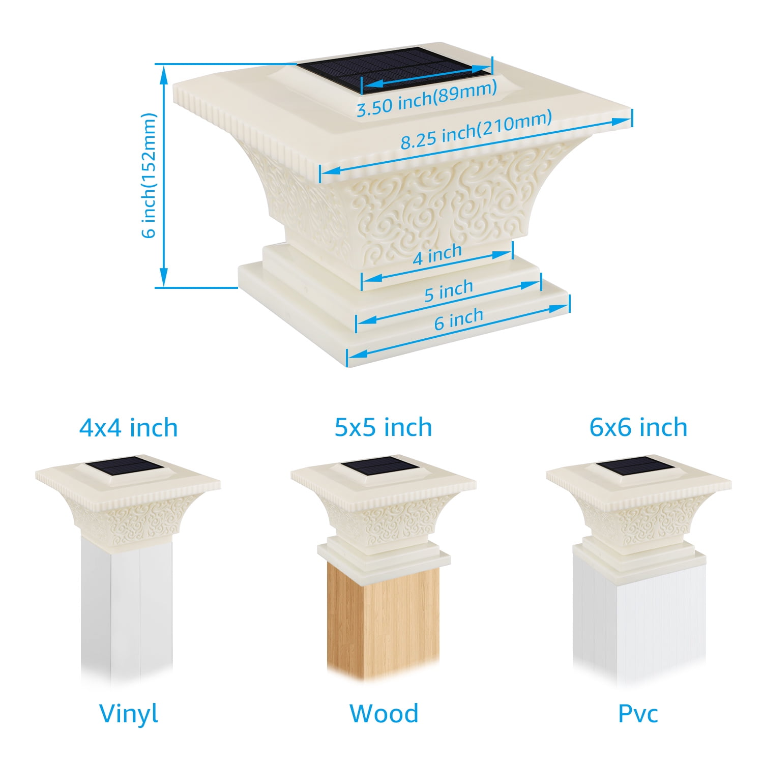 8 Pack Solar Post Lights, IP65 Waterproof Outdoor Post Cap Light for Fence Deck, Patio, Garden, Creamy White Finish