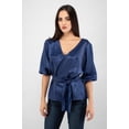 thumbnail image 2 of Blusa satin azul manga bomba AMAD Casual para mujer Talla S, 2 of 5