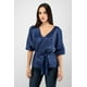 thumbnail image 2 of Blusa satin azul manga bomba AMAD Casual para mujer Talla S, 2 of 5
