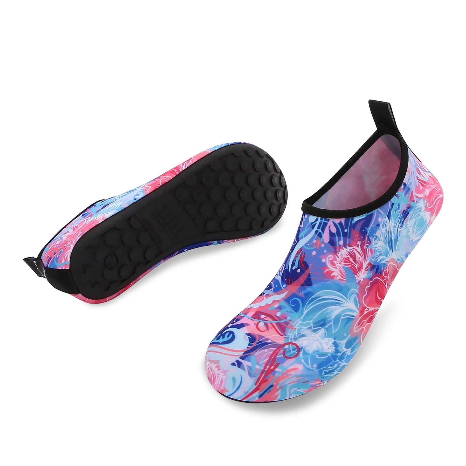 Men and Women a Slip On Barefoot Quick-Dry Beach Aqua Yoga Water Shoes (Floral/Pink Blue, 11.5-12.5 Men)