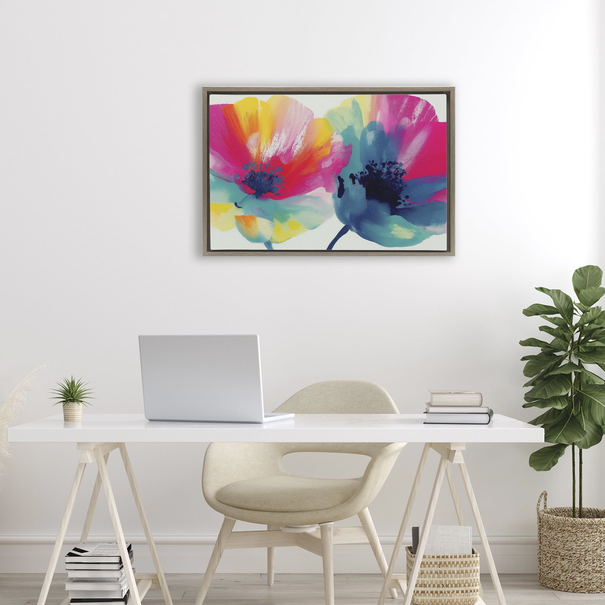 Stupell Industries Two Colorful Poppies Brown Framed Floater Canvas Wall Art, design by Chromatic Storm Studio