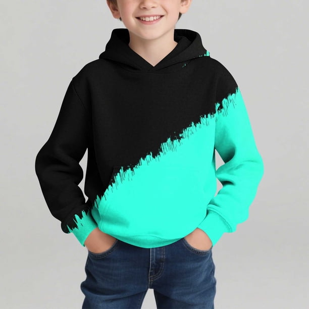 Sudadera con capucha para niño, con estampado de color, manga larga, informal, deportiva, con capucha, manga larga, sudadera con capucha, top con inserciones en los hombros, blusa de poliéster para ni