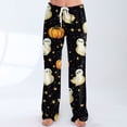 thumbnail image 6 of Women's Drawstring Halloween Pajama Pants Bat Print Elastic Waist Wide Leg Loose Casual Lounge Trousers for Fall Sleepwear Daily Comfort Multicolor 2XL, 6 of 7