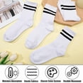 thumbnail image 3 of Womens White Crew Socks 6 Pair Striped Trim Casual Crew Socks Mid Calf Ankle Sock Vintage Retro Gym Running, 3 of 10
