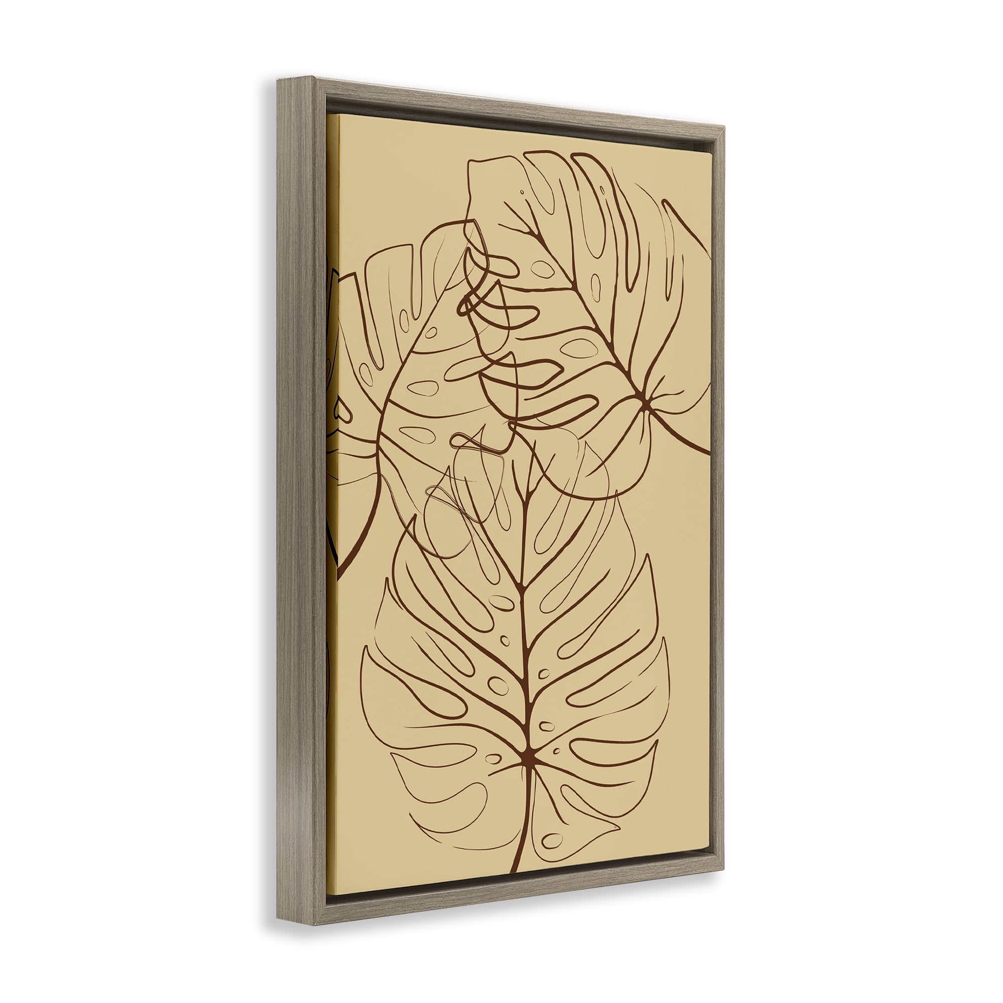 Stupell Industries Autumn Monstera Leaf Contour Brown Framed Floater Canvas Wall Art, design by Martina Pavlova