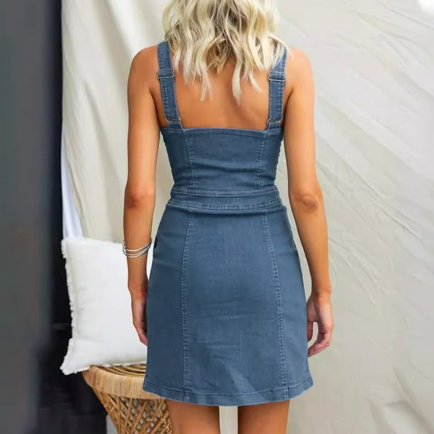 Womens Denim Dress Sexy Zipper Front Front Slim Fitted Sleeveless Club  Party Bodycon Mini Jeans Dresses with Pockets - Walmart Business Supplies