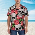 thumbnail image 4 of Lsque Skull and Roses pattern Hawaiian Shirt for Men, Unisex Summer Beach Casual Short Sleeve Button Down Shirts-Small, 4 of 9