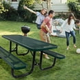 thumbnail image 3 of 72.5" Steel Picnic Table, Rectangular Outdoor Picnic Table with Benches and Umbrella Pole, Heavy Duty Picnic Table for Park, Campground, Garden, Patio, Green, 3 of 7