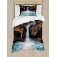 thumbnail image 1 of Iceland Duvet Cover Set Twin Size, Aldeyjarfoss in North Iceland Highland Nature, Decorative 2 Piece Bedding Set with 1 Pillow Sham, Dark Taupe Sea Blue, by Ambesonne, 1 of 3