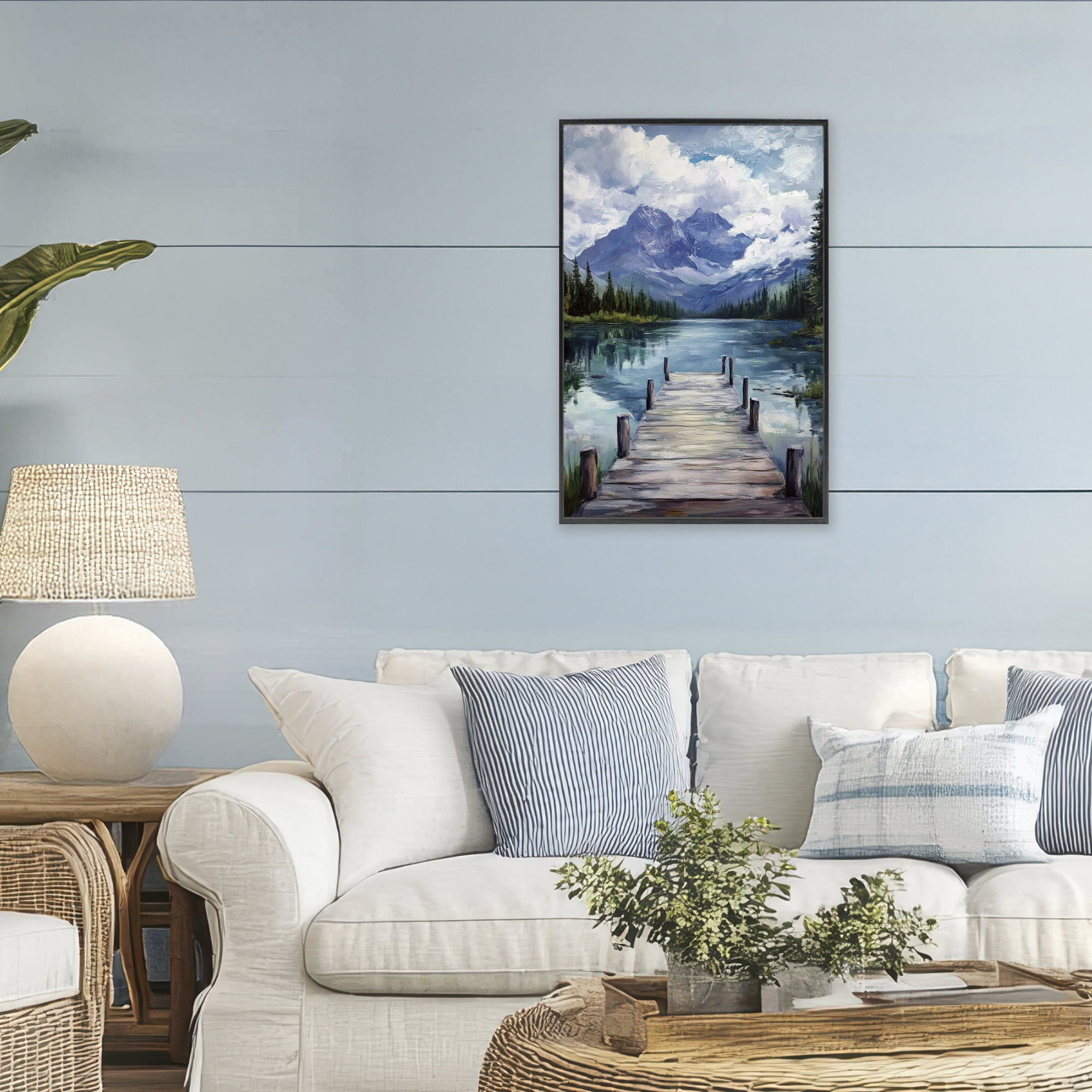 Stupell Industries Weathered Dock on Mountain Lake Black Framed Giclee Art, design by Petal Prints Design