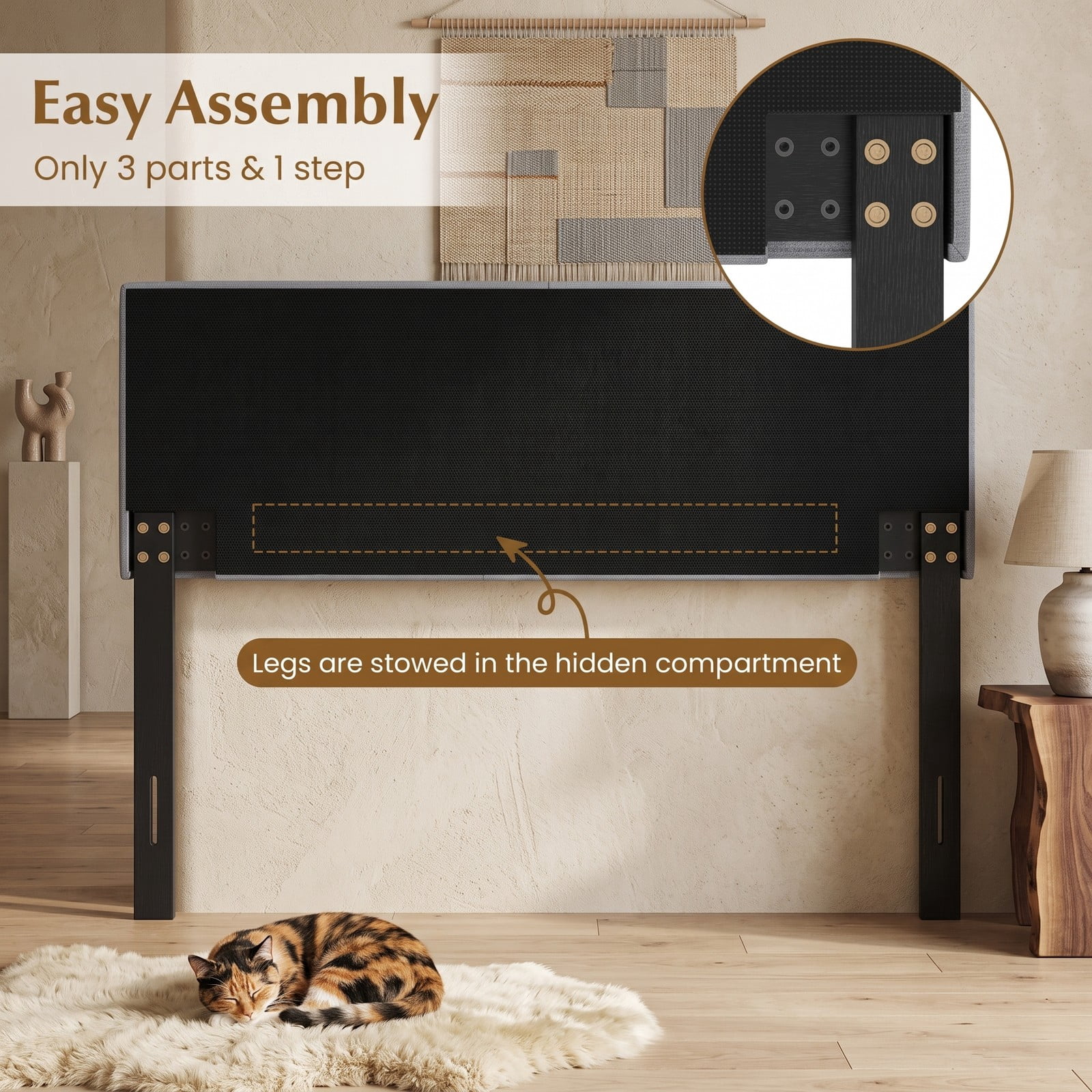 Furnibear Upholstered Headboard for Full and Queen Size Beds, Faux Linen Bed Frame Headboard with Adjustable Mounting Legs, Fits Queen Bed Frame, Gray