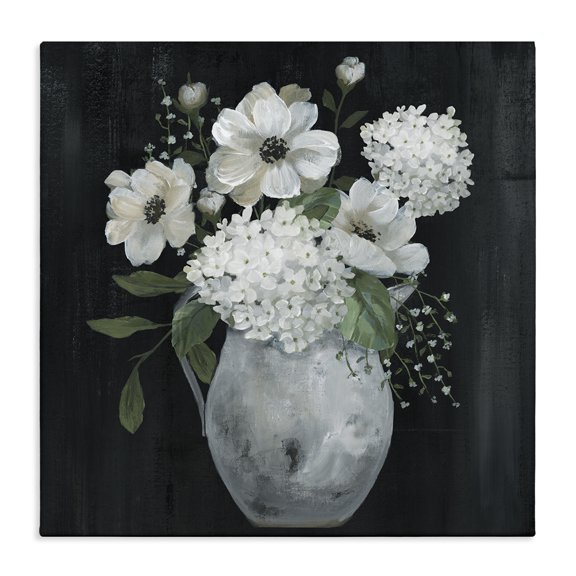 Stupell Industries Shabby Chic Classic Flower Arrangement White Varied Hanging Petals Canvas Art, 17 x 17, by Nan