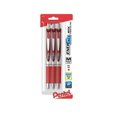 UPC: 0072512265727 | Pentel EnerGel RTX Retractable Gel Pen Medium Point Red Ink BL77BP3B