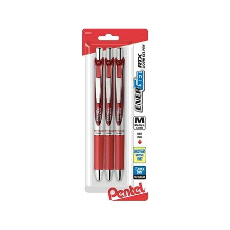 Pentel EnerGel RTX Retractable Gel Pen Medium Point Red Ink BL77BP3B