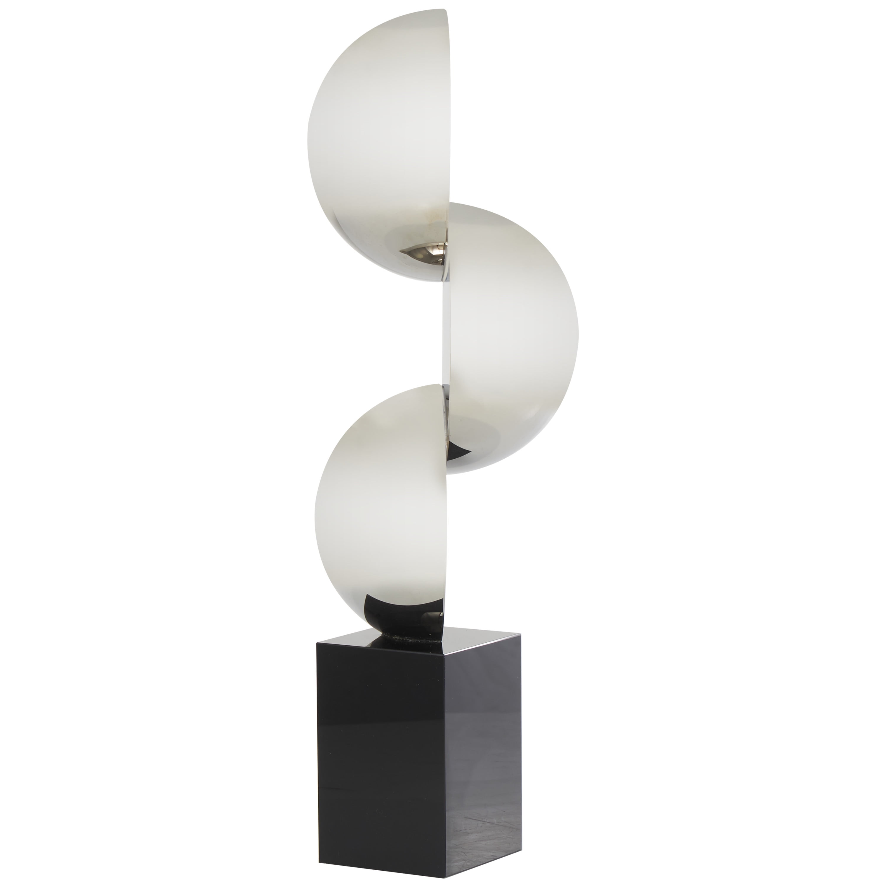 5" x 18" Black Crystal Abstract Two-Tone Geometric Sculpture with Stacked Semi Circles, by DecMode