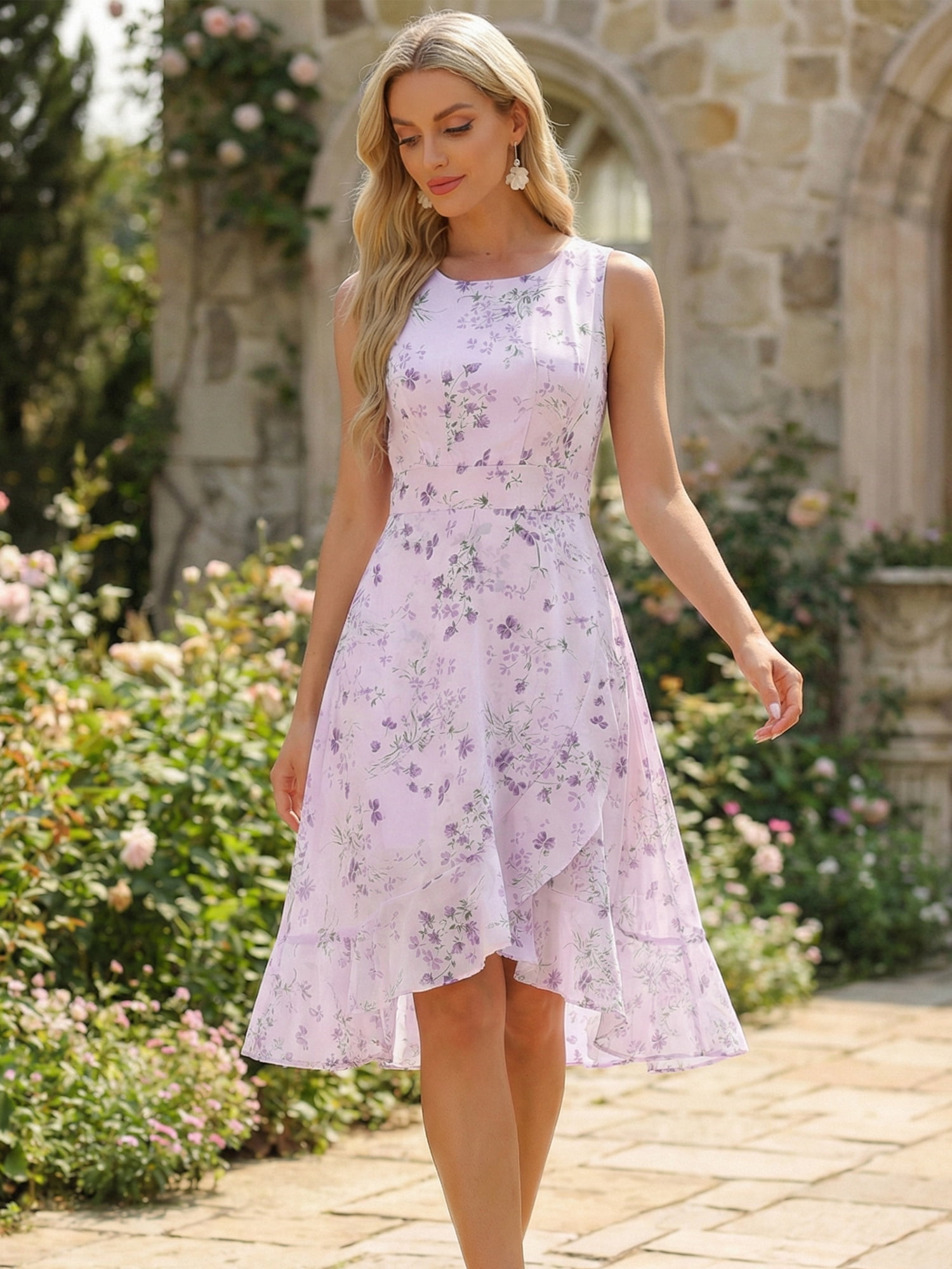 DARING DIVA Women's Summer Wrap Round Neck Keyhole Back Dresses XS Purple