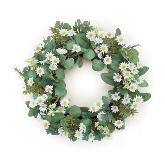 Melrose Mini Daisy Spring Floral Artificial Wreath -  22" - White and Green