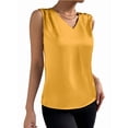 thumbnail image 3 of Women Silk Satin Tank Tops V Neck Casual Sleeveless Camisole Blouses Summer Basic Tank Shirt Yellow L, 3 of 9