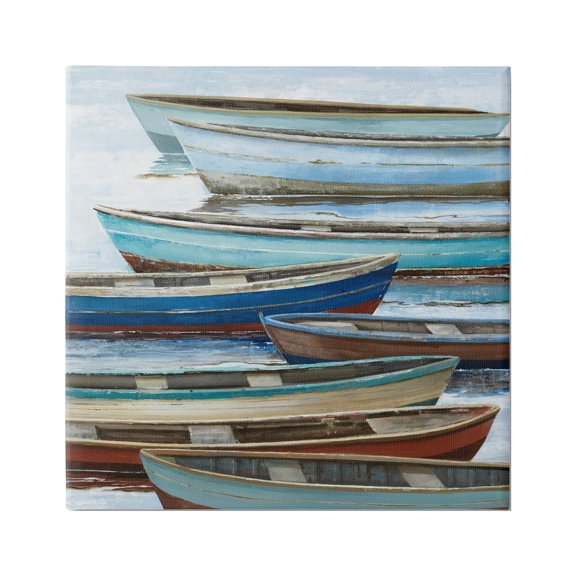 Stupell Industries Rustic Canoes on Lake Transportation Painting Gallery Wrapped Canvas Art Print Wall Art, 17 x 17