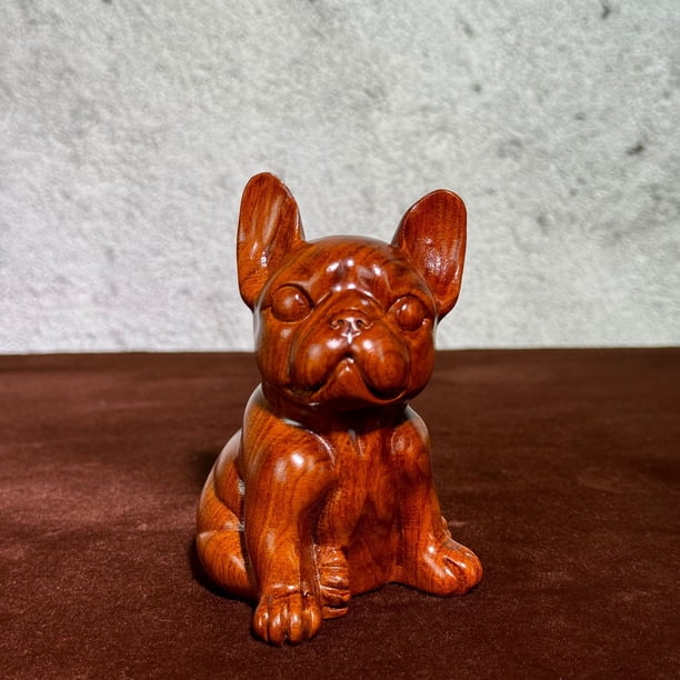 Ebony wood carved dog figurine, pair of dogs, large lucky dog, French Bulldog, rosewood carving, twelve zodiac dog.