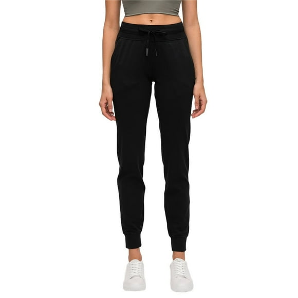 Pantalones de Yoga de Cintura Alta para Mujer con Puños Ajustables con Cordón y Bolsillos, Ideales para Correr, Entrenar o Ir Al Gimnasio. Negro XL