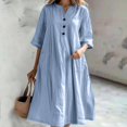 thumbnail image 2 of Cotton Linen Dress Half Sleeve V Neck Button Up Midi Dress Casual Loose Fit Tunic Sundress with Pockets, 2 of 6