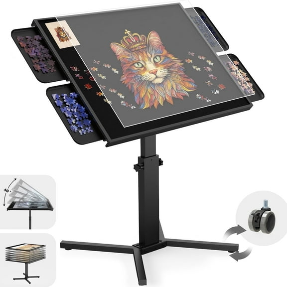 1500 Piece Jigsaw Puzzle Table with Drawers and Legs, Adjustable height and12 Tilt Angle, 28"x35" Large Puzzle Table for Adults, Gift for Family