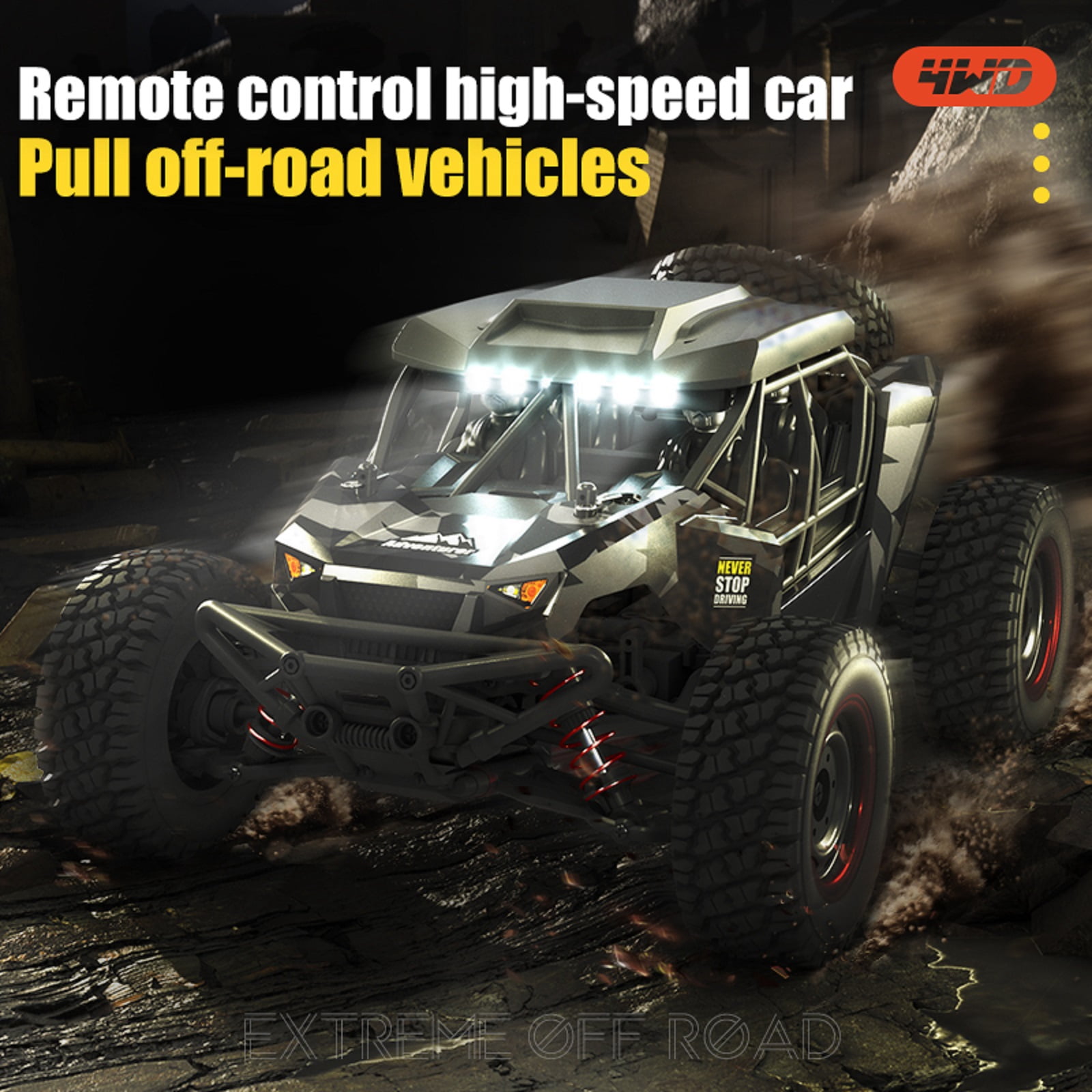 1/16 Scale Remote Control Truck, 38+ KMH High Speed 4WD Off-Road RC Car for Adults，2.4GHz All-Terrain Desert Truck with 2 Rechargeable Batteries