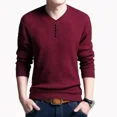 thumbnail image 2 of Suéter de punto liso de color rojo para hombre, jersey de cuello en V para hombre, de algodón, talla grande, prendas de punto ajustadas, diseñador de lujo, 2 of 5
