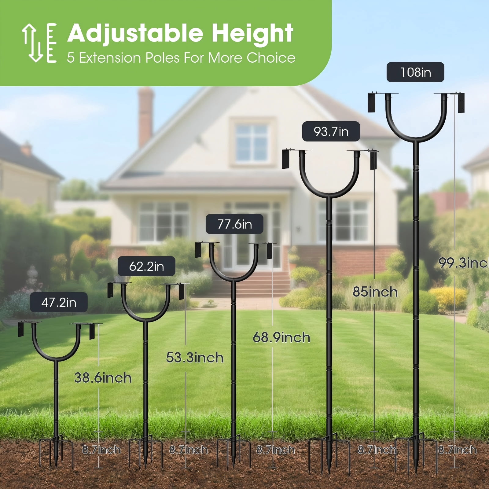 Squirrel Proof Bird Feeder Pole - Adjustable 47"-108" Heavy Duty Pole with Upgraded U-Shape Platform, 4 Hooks, Includes Birdbath & Tray for Outdoor Garden Yard