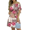 thumbnail image 2 of Liacowi Women Juniors Off Shoulder Dress Summer Strapless Boho Mini Dress Short Sleeve Plus Size Loose Fit Casual Beach Dress S-3XL, 2 of 3