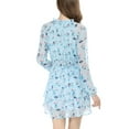 thumbnail image 6 of INSPIRE CHIC Women's Floral Printed Smocked Waist V Neck Long Sleeve Chiffon Dresses M Light Blue, 6 of 8