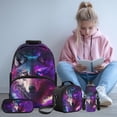 thumbnail image 2 of Yspwyqan Galaxy Wolf Backpack Set 4Pcs with Lunch Box Pencil Case Water Bottle, Cosmic Nebula Lightweight Boys Backpack Set for Elementary Middle School Hiking, 2 of 7