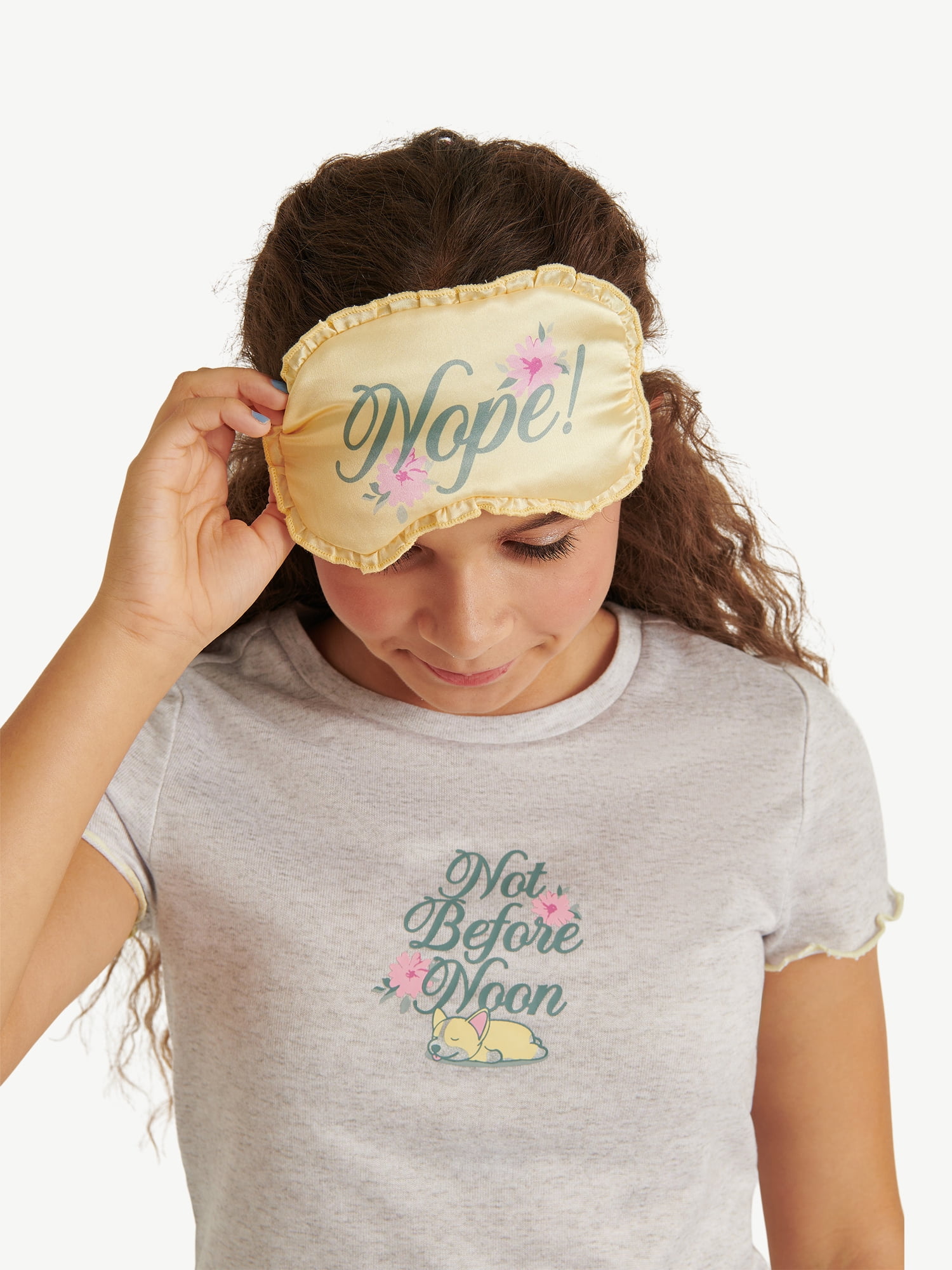 Justice Girls Short Sleeve Tee, Pants and Eye Mask Pajama Set, 3-Piece, Sizes 5-18