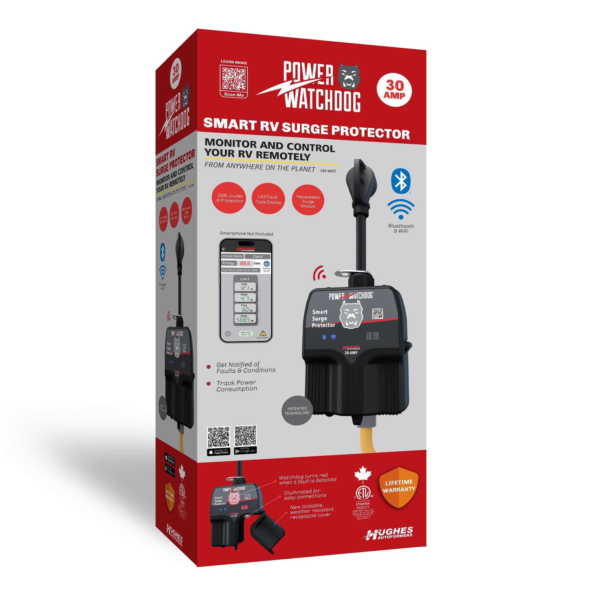 Power Watchdog Hughes, PWD30W, 30 Amp Spike Portable Surge Protector WiFi Control
