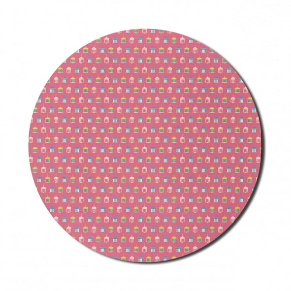 Ethnic Mouse Pad for Computers, Continuous Pattern of Cartoon Style Lambs, Round Non-Slip Thick Rubber Modern Gaming Mousepad, 8" Round, Pink Multicolor, by Ambesonne