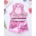 thumbnail image 4 of Miaeowve Kids Girls Dance Outfits Sparkly Sequins Tracksuit Sleeveless Athletic Crop Top with Shorts Set Activewear Pink 6, 4 of 7