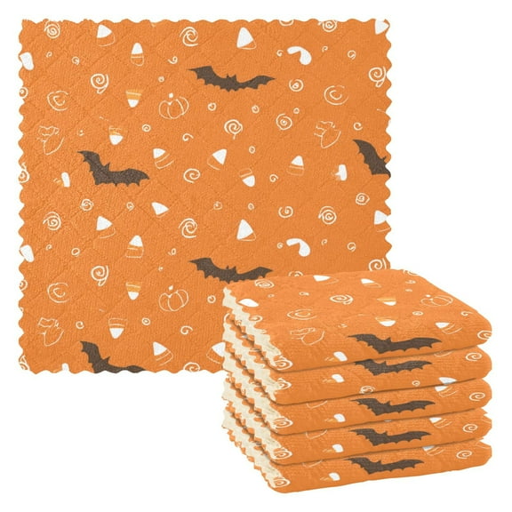 6 Pieces of Kitchen Towels 11x11Inch Kitchen Dish Cloths Kitchen Dish Towels Reuseable Cleaning Cloths Halloween Bats