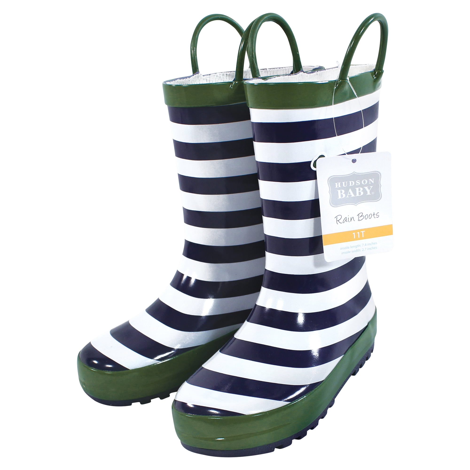 Hudson Baby Infant Boy Rain Boots, Dino Stripe, 12 Toddler