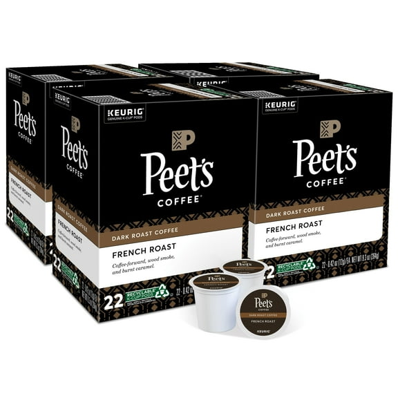 (4 pack) Peet's Coffee French Roast Premium Dark Roast Single Serve Coffee Pods, 22 Count