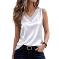 thumbnail image 2 of Qwertyu Satin Tank Tops for Women Dressy Casual V Neck Sleeveless Silk Blouse Loose Fit Camisole Tops Business Work Shirts White S, 2 of 4