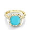 thumbnail image 2 of Gem Stone King 2.50 Cttw Green Turquoise and White Created Sapphire 18K Yellow Gold Plated Silver Ring for Women | Gemstone Birthstone | Available in Size 5, 6, 7, 8, 9, 2 of 6