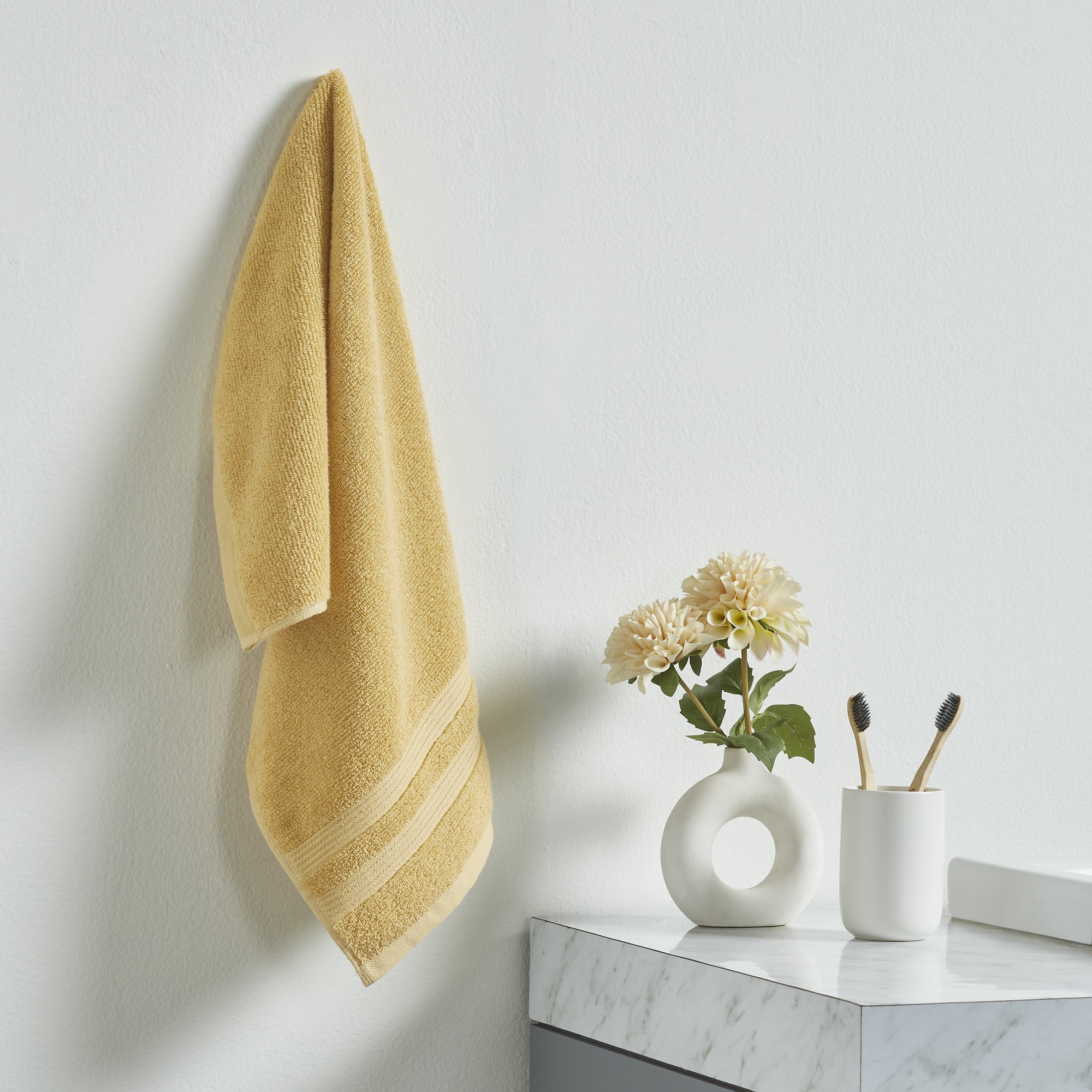 Mainstays Performance Cotton Hand Towel, Super Soft Quick Dry Fade Resistant, Solid Yellow