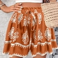thumbnail image 2 of Women's Boho Printed Shorts High Waist Elastic Drawstring Flowy Casual Summer Outfit Loose Fit Wide Leg Lounge Beach Vacation Festival Streetwear Orange XL, 2 of 7