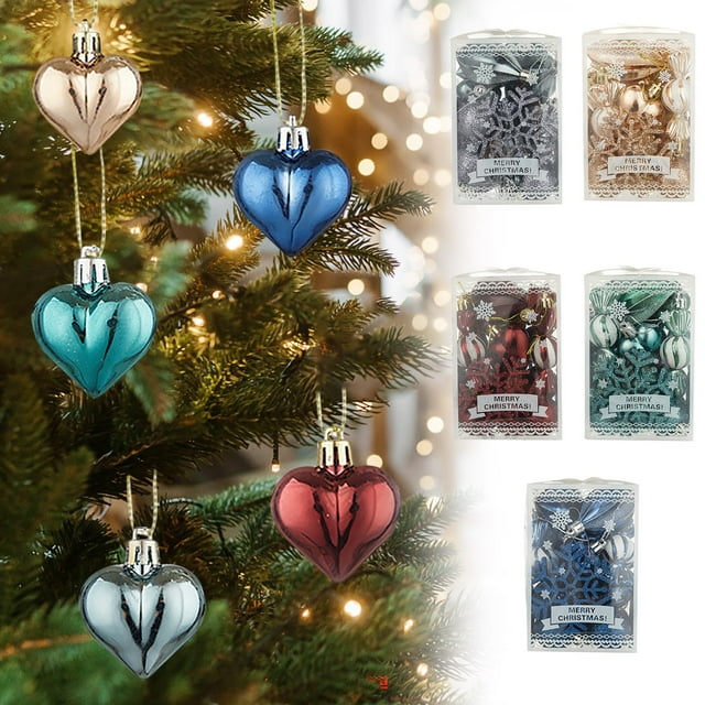 Fiudx Juego de Bolas Navideñas con Purpurina Pintada a Mano, con Copos de Nieve y Corazones, Adornos para Árbol de Navidad, Manualidades, Decoración para Fiestas, Juego de 26 Piezas, Empaquetado En C