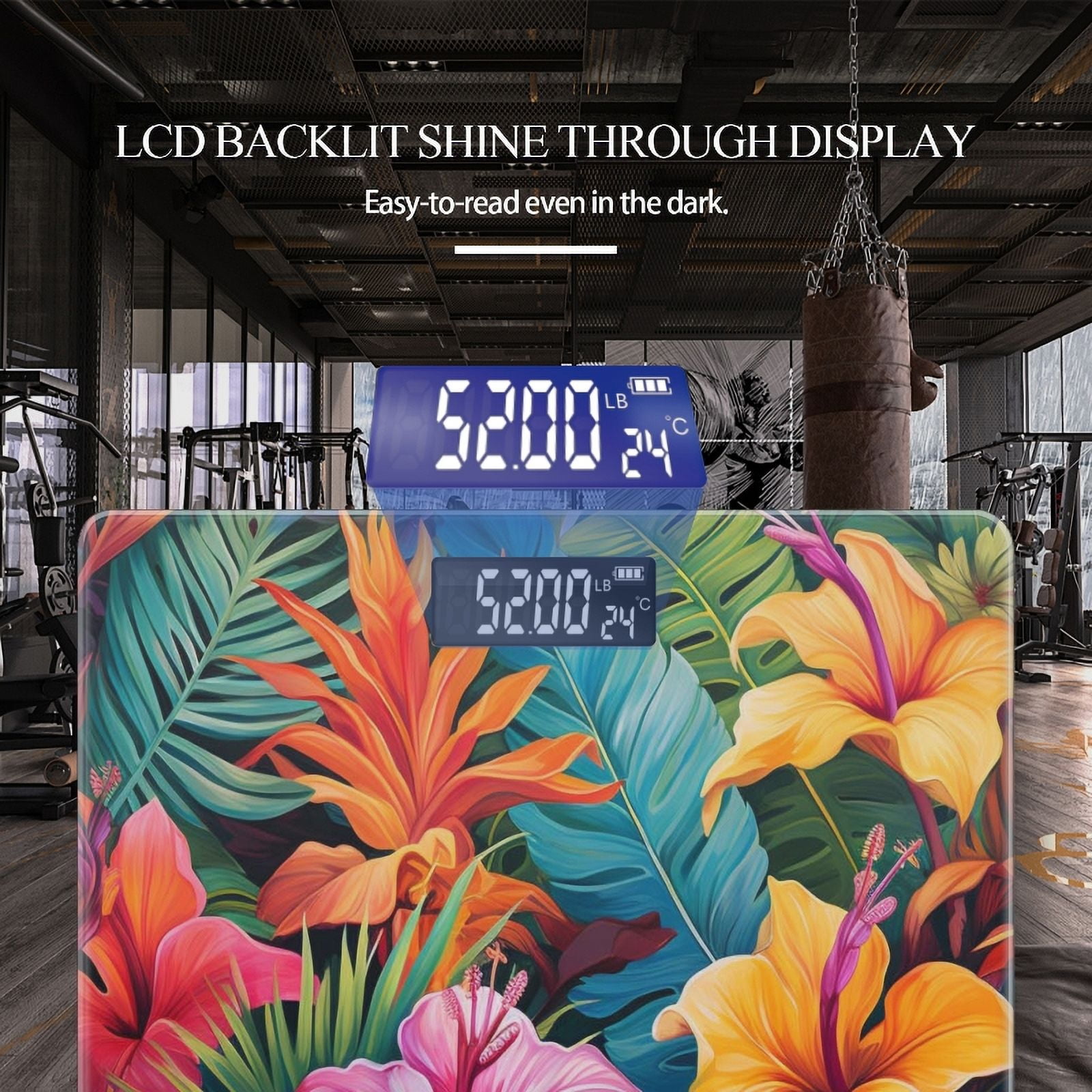 Bathroom Scale, Highly Accurate Digital Body Scale,Precisely Measures Weight up to 400 lbs-Tropical Flowers And Lush Foliage With Rich Colors
