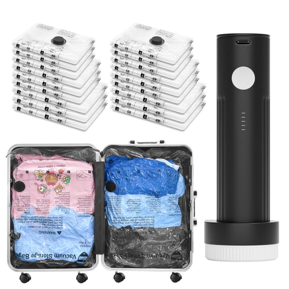 Tooloton Vacuum Bags with Portable Electric Pump, 18 Combo (6L/6M/6S) Compression Packing Seal Cubes for Clothing Suitcase Luggage Organizer, Space Saver Clothes Storage Bags