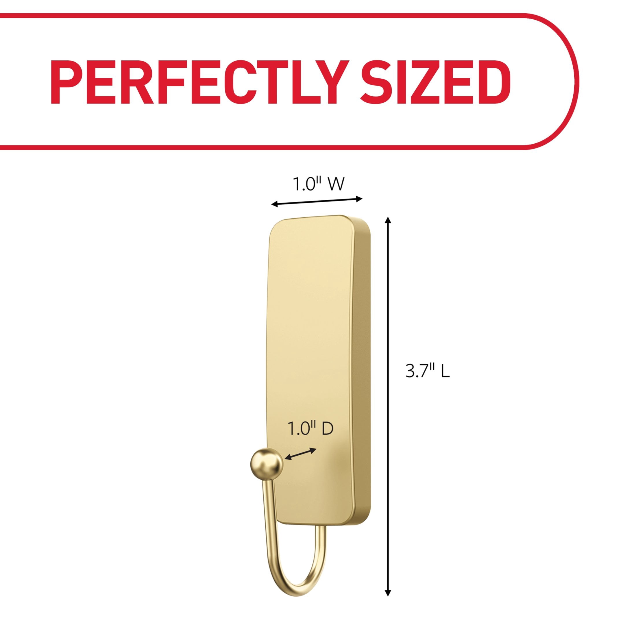 (2 pack) Command Medium Decorative Hooks, Matte Satin Brass, Damage Free Decorating, 1 Hook and 2 Strips