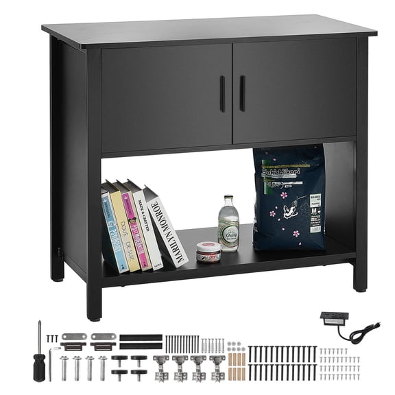 CAFORKP 40 Gallon Aquarium Fish Tank Stand, Steel & MDF Reptile Turtle Tank Stand with Storage Cabinet & Embedded Power Panel, 36.6 x 18.9 x 31.5 Inch, 335 Lbs Load Capacity, Black