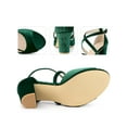 thumbnail image 2 of BLISSFUL STEP Women's Shoes Faux Velvet Chunky Heel Open Toe Crisscross Strap Buckle Sandals Emerald Green 6, 2 of 6
